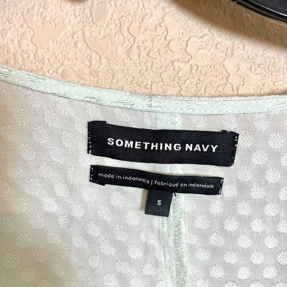 Something Navy Jacquard Wrap Blouse Top Womens S Mint Green‎ Long Sleeve Polka